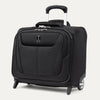 front view of the black travelpro maxlite 5 carry-on rolling tote featuring a quick-access front flap, organized electronics storage, and a retractable powerscope lite handle.