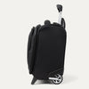 side view of the black travelpro maxlite 5 carry-on rolling tote showing the slim profile, high-performance ball bearing wheels, and the retractable powerscope lite handle.