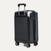 Black suitcase with wheels and handle on a white background