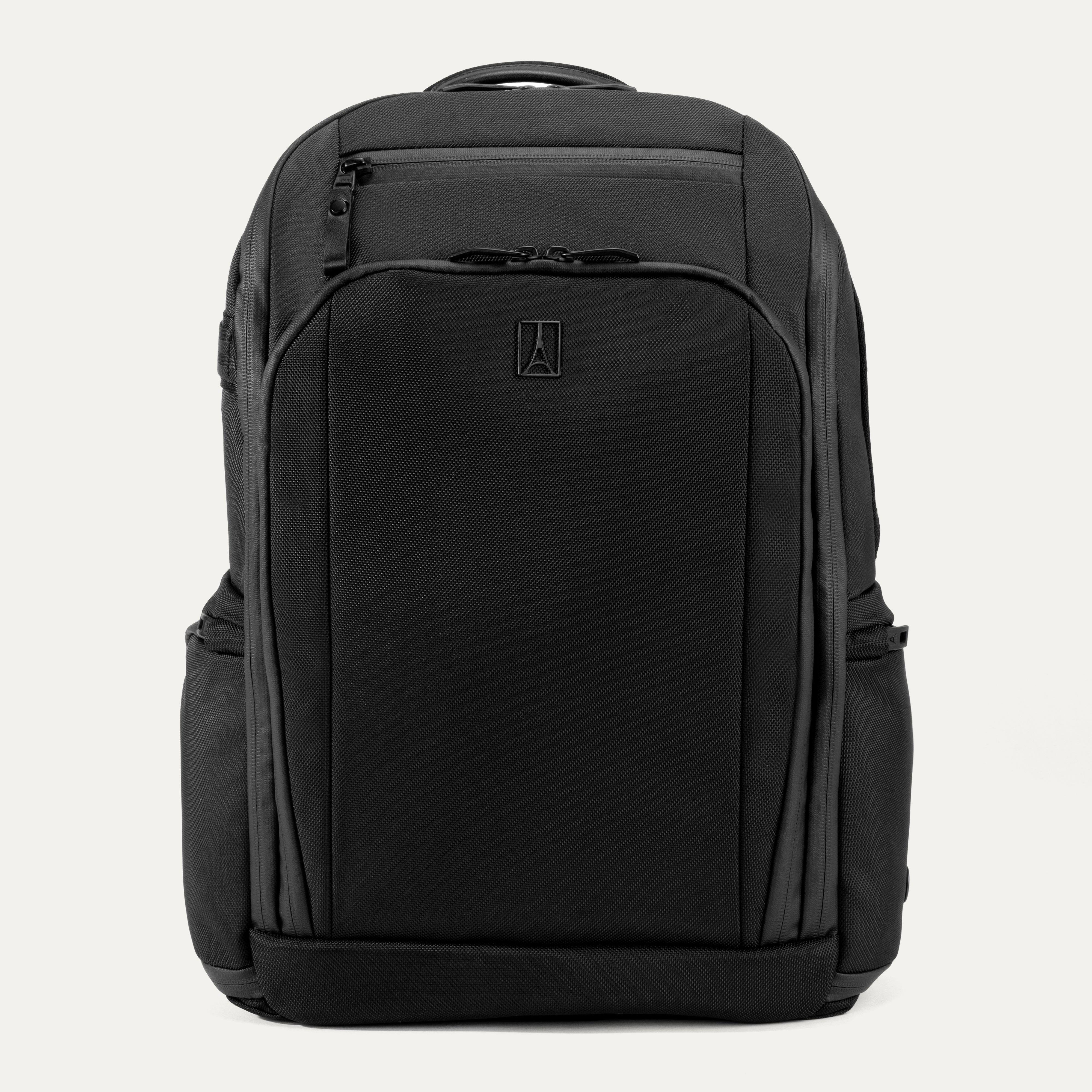 Black backpack on a white background