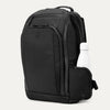 Front angle of Travelpro Altitude All-Purpose Laptop Backpack in Jet Black, showing exterior pocket with bottle storage.
